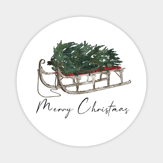 Vintage Sleigh Christmas Tree Magnet by gogo-jr